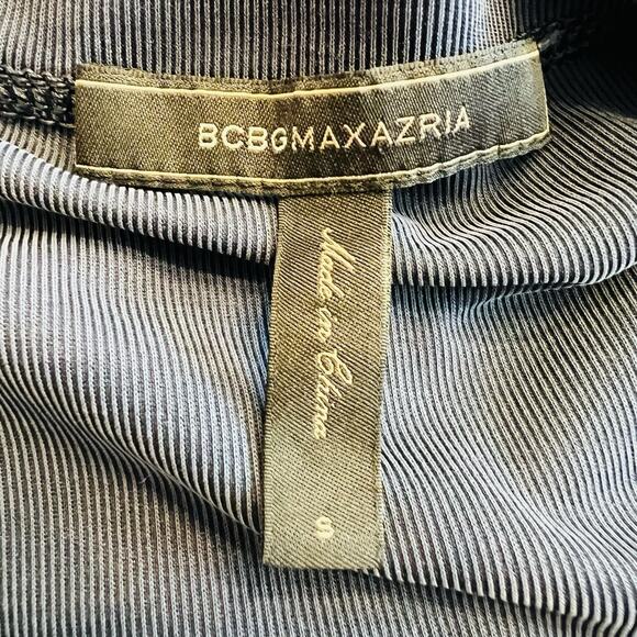 BCBG MAX AZRIA BLUE V NECK SLEEVELESS RUFFLE DRAPE SIZE S Navy (A0131) - Picture 6 of 7